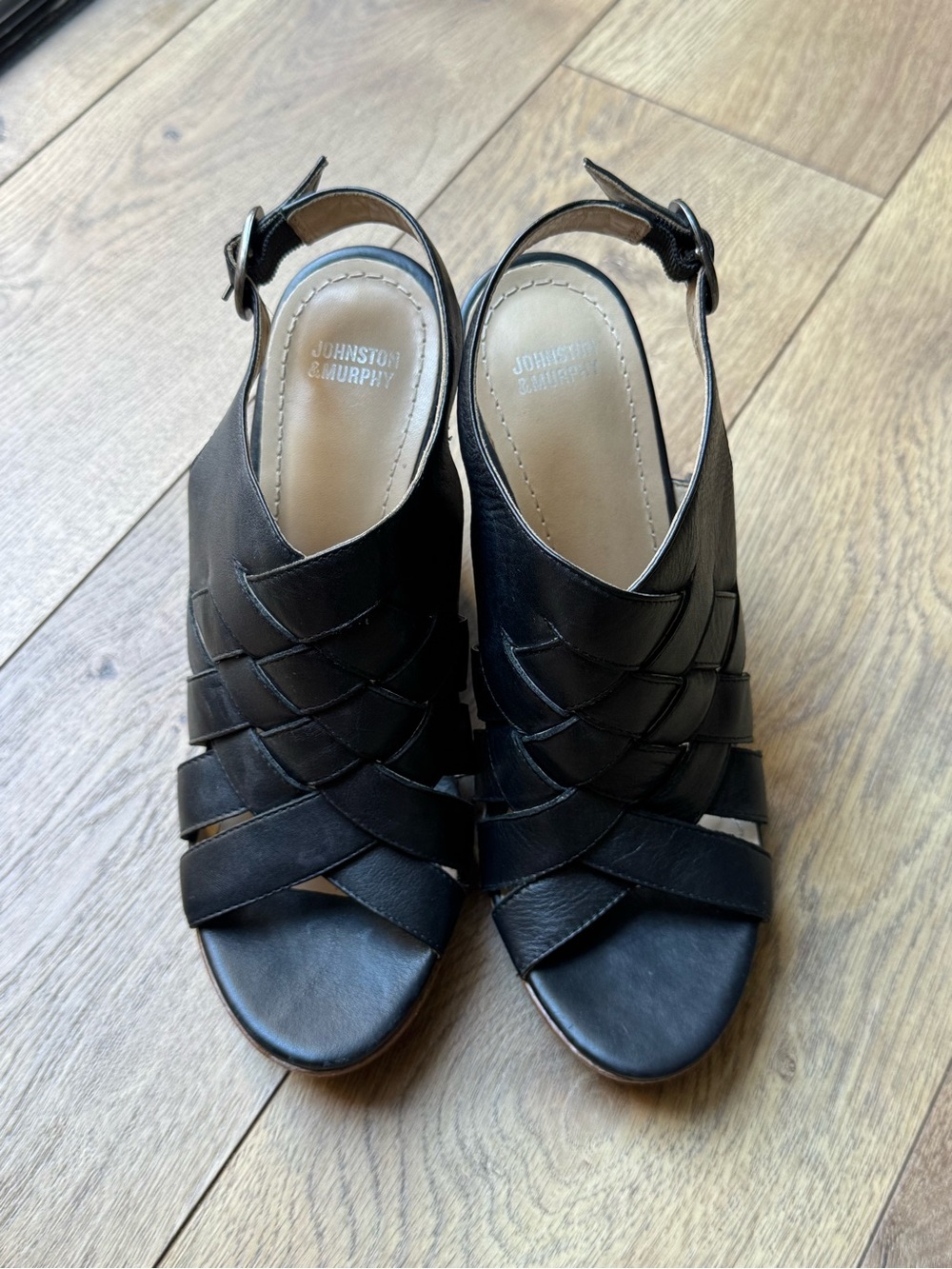Johnston & Murphy Black Woven Leather Slingback Sandals